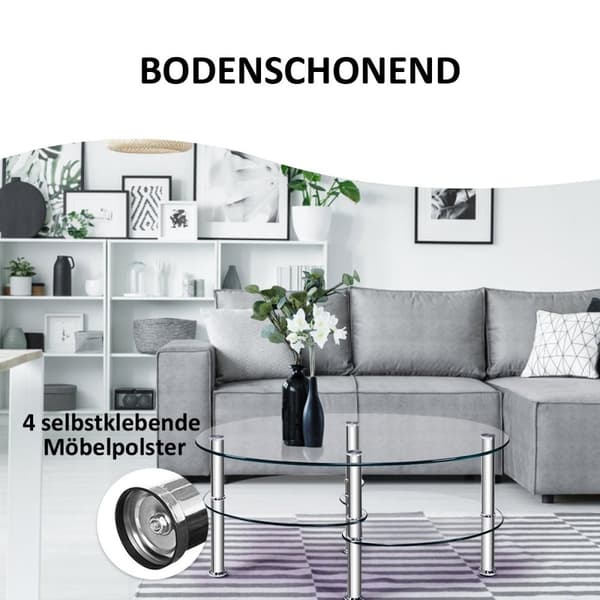 3-vånings glasbord med modern oval design, genomskinlig trevåningshylla