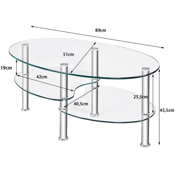3-vånings glasbord med modern oval design, genomskinlig trevåningshylla