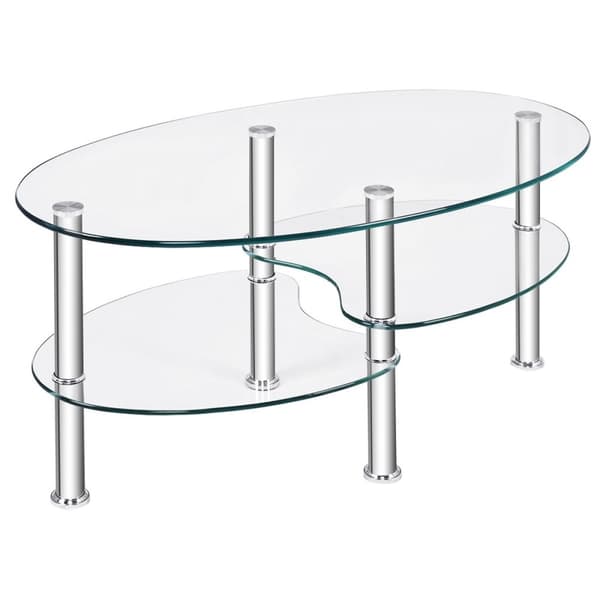3-vånings glasbord med modern oval design, genomskinlig trevåningshylla