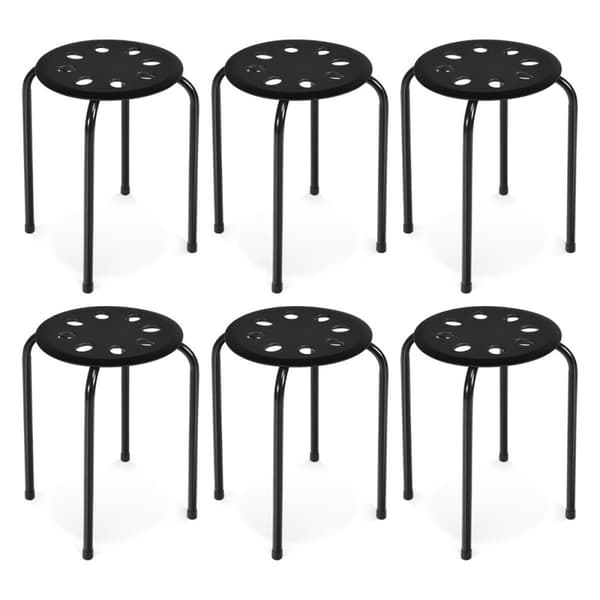 Paket med 6 stapelbara metallpallar med X-formad metallram, rund sits, svart