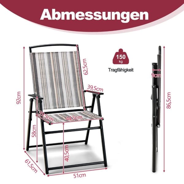 Sett med 2 hagestoler sammenleggbare stoler med armlener 51 x 61,5 x 92 cm grå