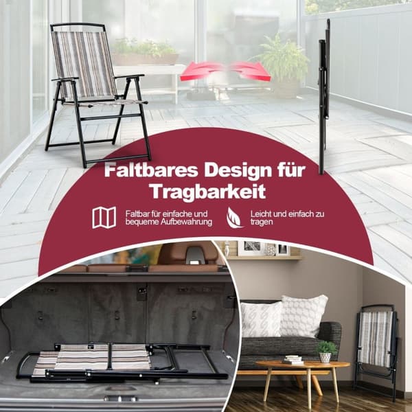 Sett med 2 hagestoler sammenleggbare stoler med armlener 51 x 61,5 x 92 cm grå