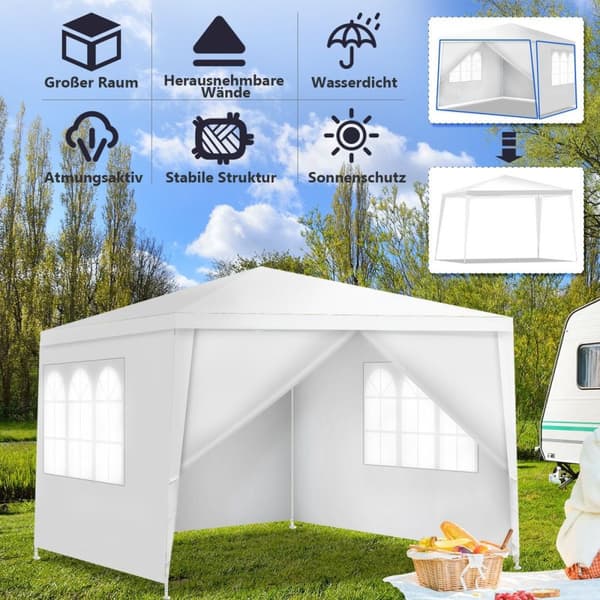3x3m hagetelt med 4 avtagbare sidevegger og vinduer ideelt for bryllup