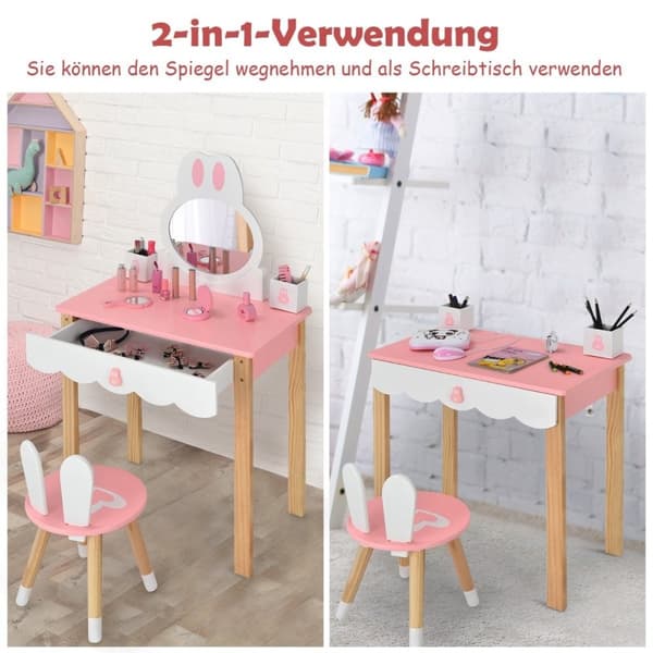 Sminkebord for barn med krakk Princess sminkebord 60 x 34 x 103 cm rosa + hvit