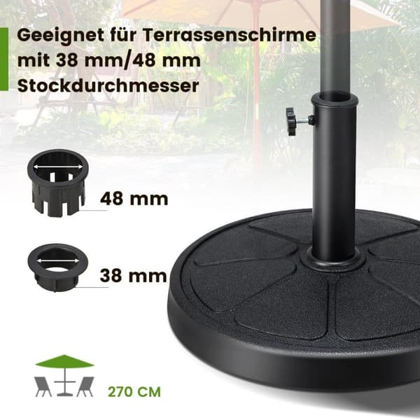 14 kg painava sateenvarjoteline 45 cm halkaisijalla sateenvarjotankoille φ38/48 mm