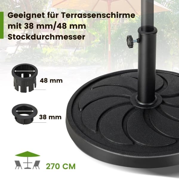 18 kg painava sateenvarjoteline 54 cm halkaisijalla sateenvarjotankoille φ38/48 mm