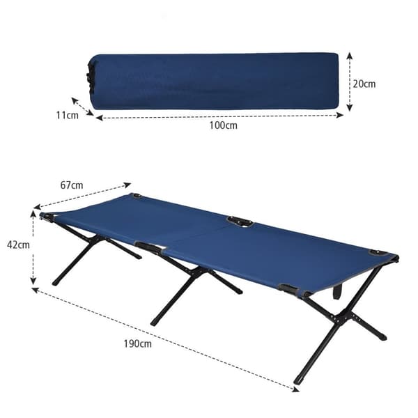 Campsäng, campingsäng, metallram, hopfällbar hopfällbar säng, belastning upp till 135 kg, 190 x 67 x 42 cm, blå