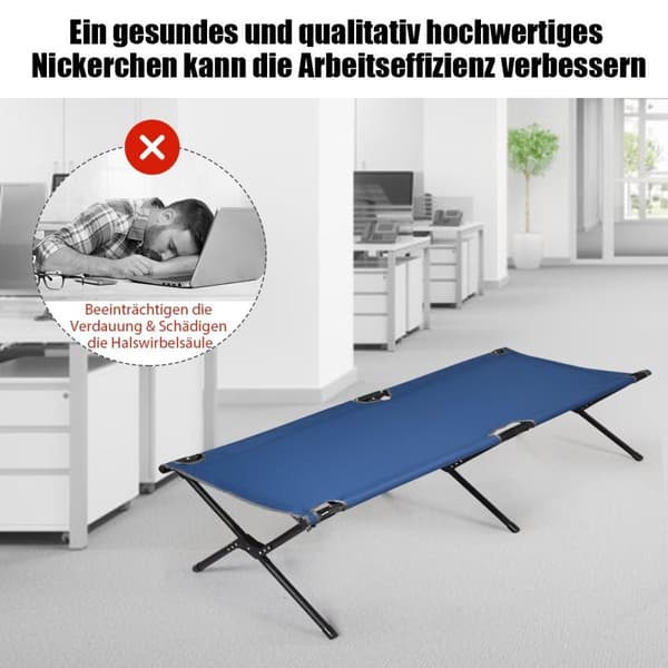 Campsäng, campingsäng, metallram, hopfällbar hopfällbar säng, belastning upp till 135 kg, 190 x 67 x 42 cm, blå
