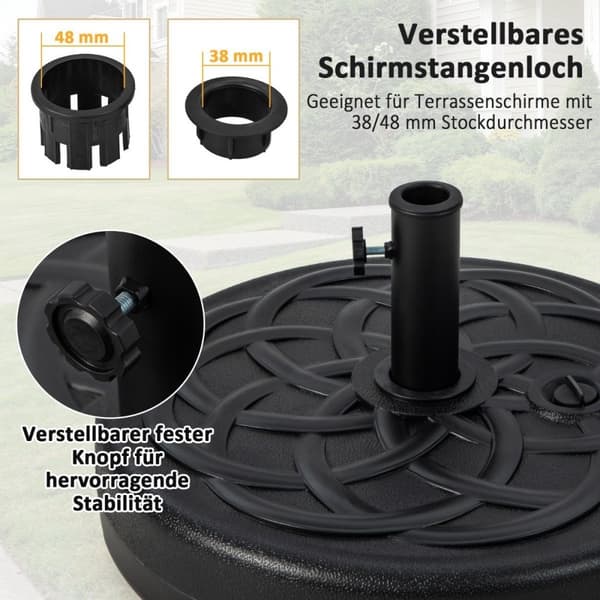 Fyldbart rundt paraplystativ med 56 cm diameter til maksimalt 46 kg sort