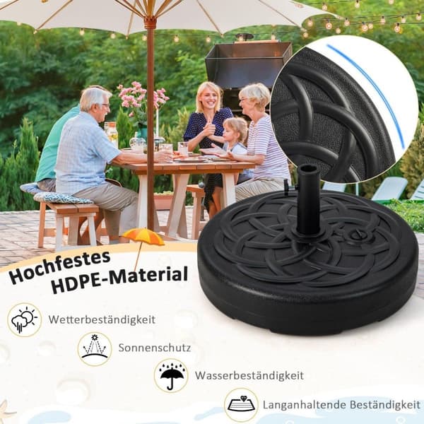 Fyldbart rundt paraplystativ med 56 cm diameter til maksimalt 46 kg sort