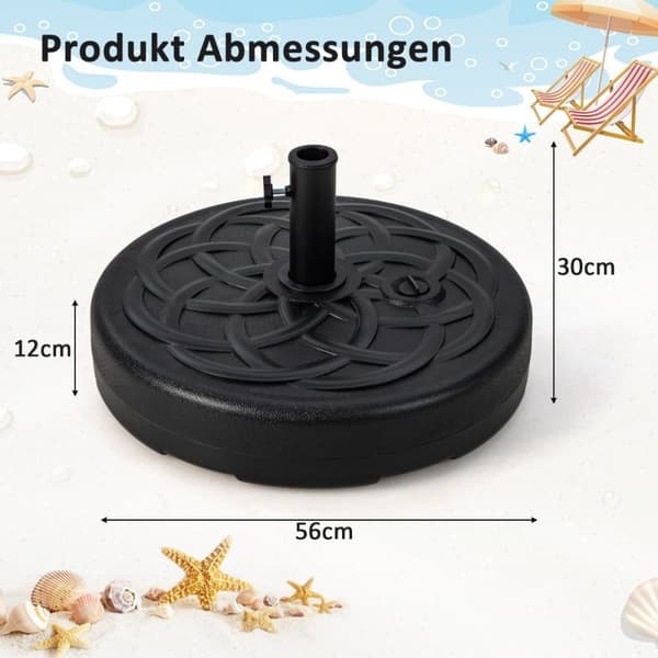 Fyllbart rundt paraplystativ med 56 cm diameter for maks 46 kg sort