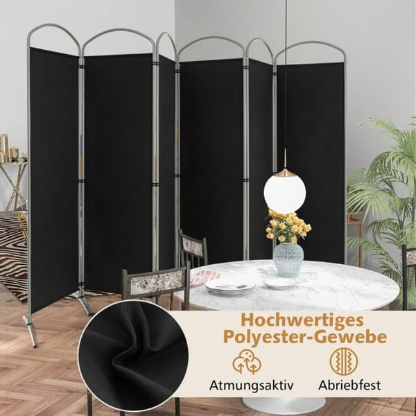 6-delat vikbar insynsskydd rumsavdelare tygvägg 331 x 51 x 188 cm svart
