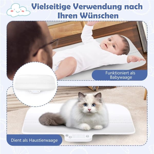 Digital babyvekt, multifunksjonell barnevekt med 4 målemoduser, opptil 30 kg lastekapasitet, hvit