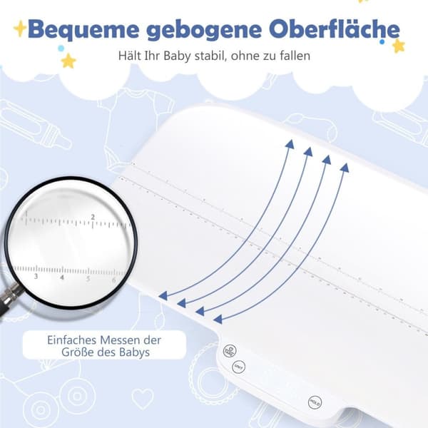 Digital babyvekt, multifunksjonell barnevekt med 4 målemoduser, opptil 30 kg lastekapasitet, hvit
