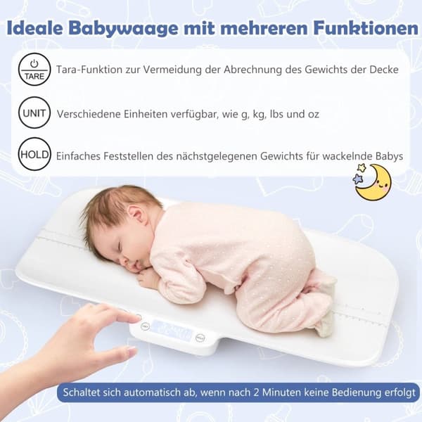 Digital babyvekt, multifunksjonell barnevekt med 4 målemoduser, opptil 30 kg lastekapasitet, hvit