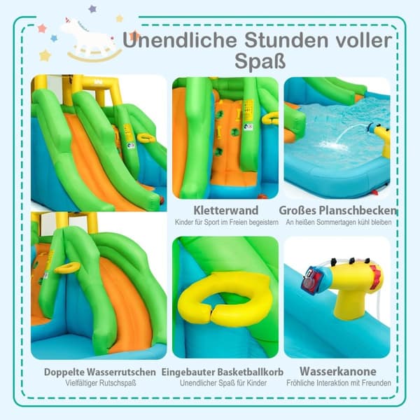 Bouncy Castle vannpark med to sklier klatrevegg 400 x 361 x 255 cm (uten blåser)
