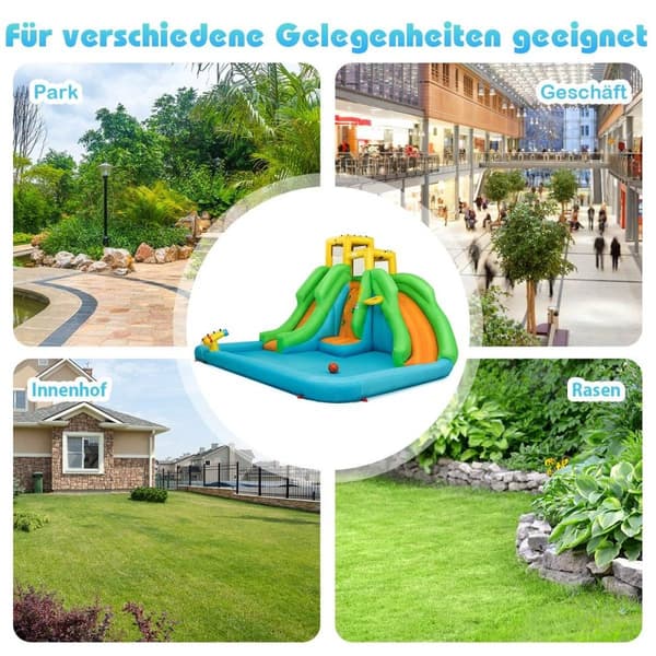 Bouncy Castle vannpark med to sklier klatrevegg 400 x 361 x 255 cm (uten blåser)
