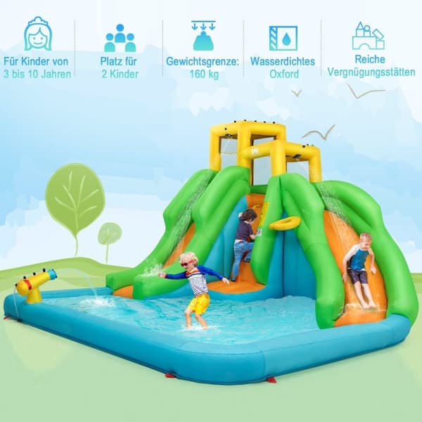 Bouncy Castle vannpark med to sklier klatrevegg 400 x 361 x 255 cm (uten blåser)