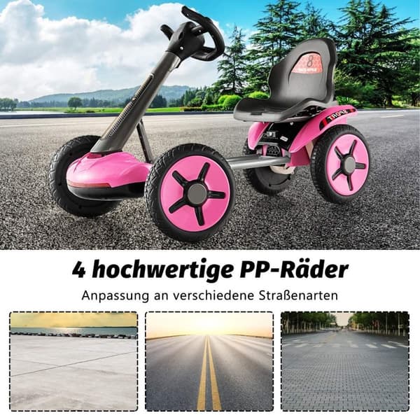 12V elektrisk gokart för barn med LED & 2-vägs justerbar ratt & stolsbelysning rosa