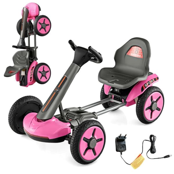 12V elektrisk gokart til børn med LED & 2-vejs justerbart rat & sædelys pink