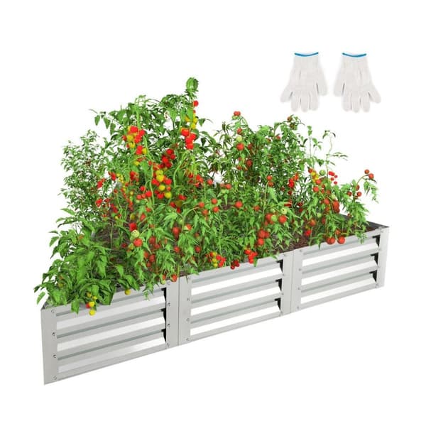 6-delt plantekasse i metall for grønnsaker trekantet høybed 150 x 150 x 30 cm sølv