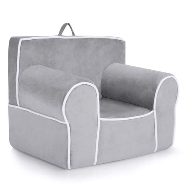 Vadderad barnsoffa med skumfyllning & armstöd & handtag 68 x 46 x 50 cm grå