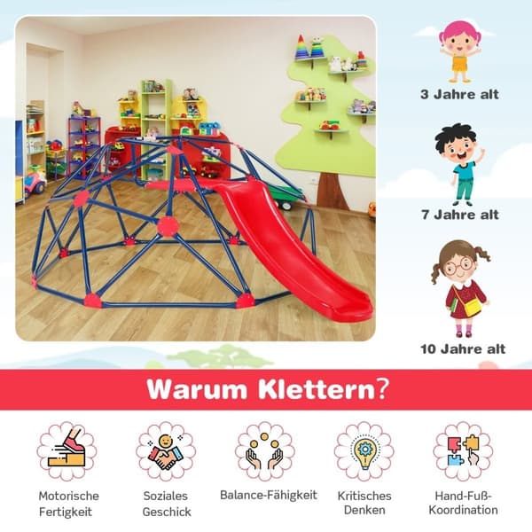 Klatrekuppel & rutsjebaneklatrestativ i kuppelform 241,5 x 183 x 91,5 cm rød