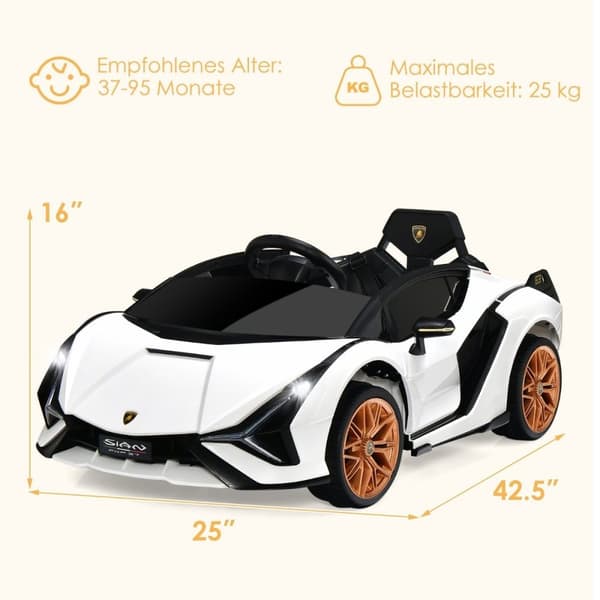 12V Lamborghini lasten sähköauto 2.4G kaukosäätimellä lastenauto 3-5km/h MP3 white
