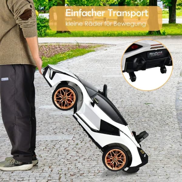 12V Lamborghini lasten sähköauto 2.4G kaukosäätimellä lastenauto 3-5km/h MP3 white