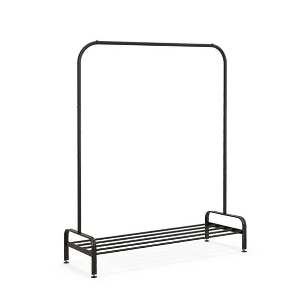 Vaateteline säädettävillä jaloilla ja vaatetanko ja säilytyslokero 112 x 42 x 145 cm musta