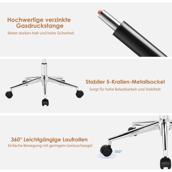 Kontorstol ergonomisk imiteret læder skrivebordsstol højdejusterbar drejestol grå