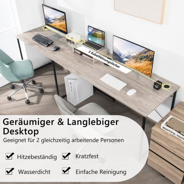 L-formet skrivebord med skærmstativ & 3 kabelhuller vendbart hjørnebord lysegrå