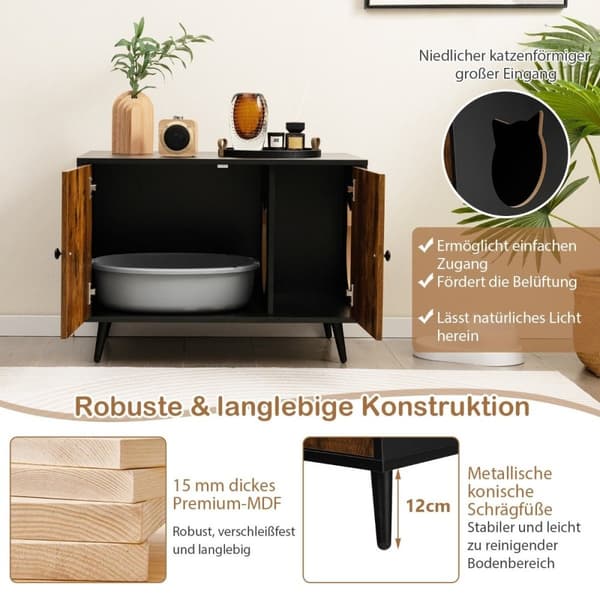 Kissan kaappi kissan wc kissan talo pariovet ja sisäänkäynti 80 x 50 x 57 cm musta + luonnollinen