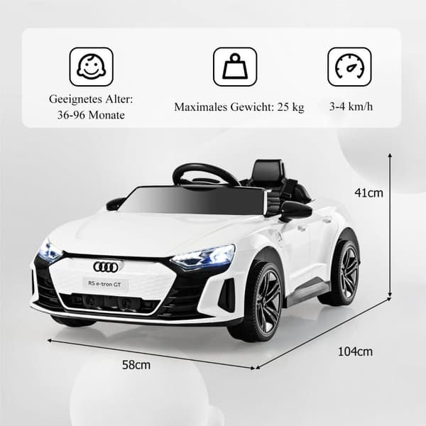 Audi RS børne-elbil med 2,4 G fjernbetjening med musik og hvide forlygter