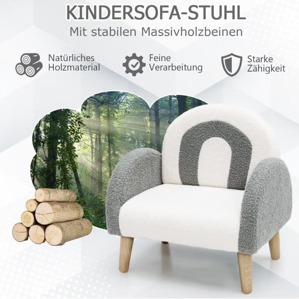 Polstret barnesofa med ben i heltre barnestol grå