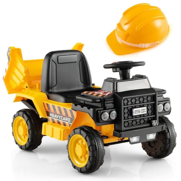 6V børnedumper med beskyttelseshjelm op til 2,5 km/t til børn fra 18 måneder gul