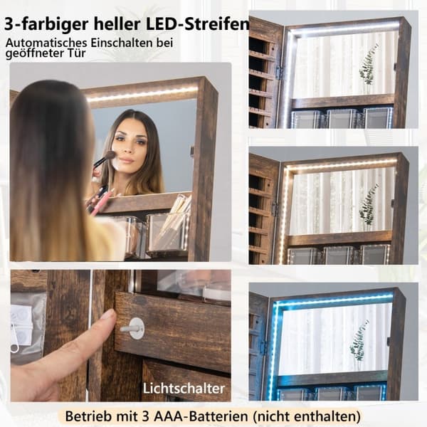 Korukaappi peilillä ja 3-värisellä LED-valolla 41,5 x 37 x 157 cm Rustiikki ruskea