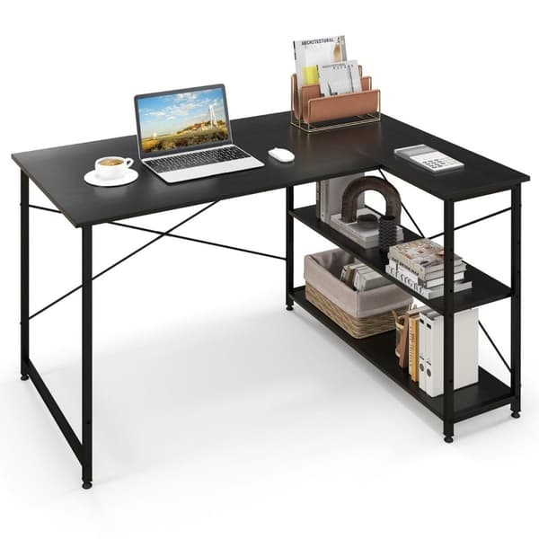 L-formet skrivebord hjørne datamaskinbord med oppbevaringsrom kontorbord 120 x 88 x 74,5 cm svart