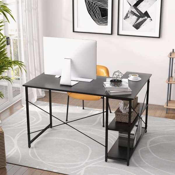 L-formet skrivebord hjørne datamaskinbord med oppbevaringsrom kontorbord 120 x 88 x 74,5 cm svart