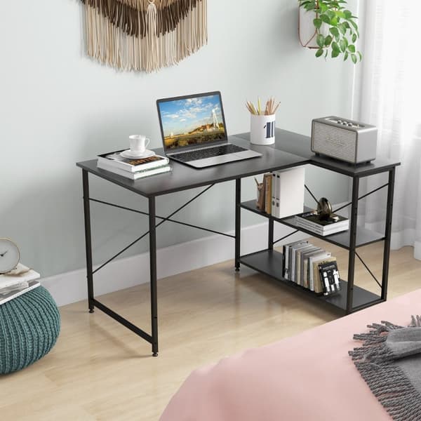 L-formet skrivebord hjørne datamaskinbord med oppbevaringsrom kontorbord 120 x 88 x 74,5 cm svart