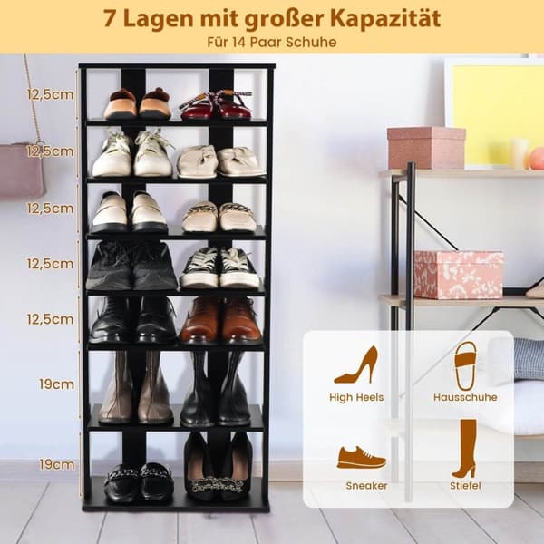 Höjdjusterbart 8-vånings skoställ av trä, skoställ, fristående hörnhylla, brun