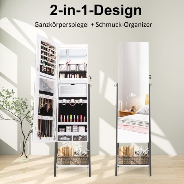 Korukaappi peilillä ja 3-värisellä LED-valolla 41,5 x 37 x 157 cm valkoinen