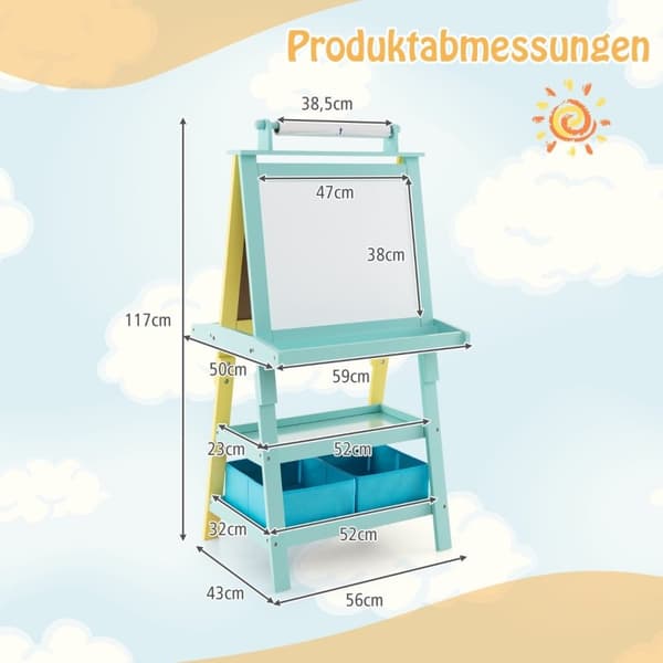 3 i 1 børnestaffel dobbeltsidet tavle & tavle & tegnepapir gul + blå