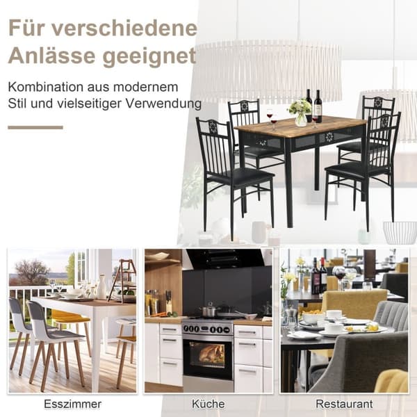 5-delt spisebordssæt Rektangulær spisegruppe med 4 polstrede stole Sort