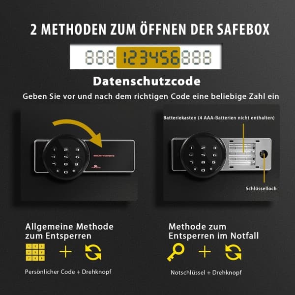 31,5L sikker elektronisk pengeskabsskab med digitalt tastatur og nøgle 40 x 30 x 31 cm Sort