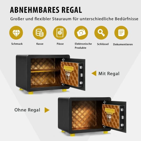 31,5L sikker elektronisk pengeskabsskab med digitalt tastatur og nøgle 40 x 30 x 31 cm Sort