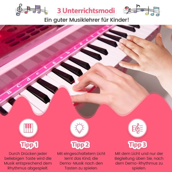 Børnetastatur med 37 tangenter og skammel Elektronisk klavertastatur 47 x 37 x 70 cm Pink