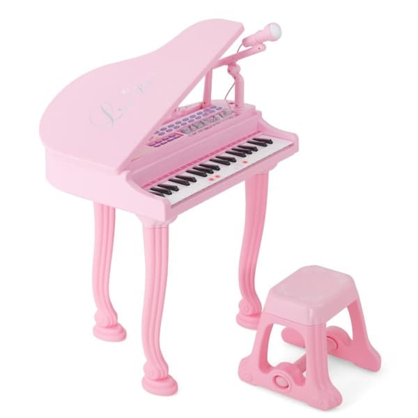 Børnetastatur med 37 tangenter og skammel Elektronisk klavertastatur 47 x 37 x 70 cm Pink