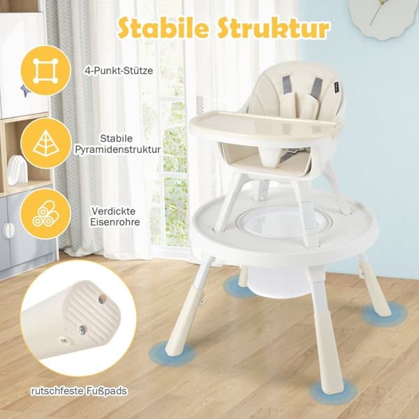 Höjdjusterbar 6-i-1 barnstol beige barnstol & matstol & barnsittgrupp