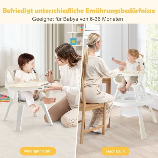 Höjdjusterbar 6-i-1 barnstol beige barnstol & matstol & barnsittgrupp